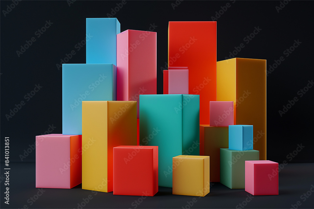 Fototapeta premium Abstract geometric blocks on black background
