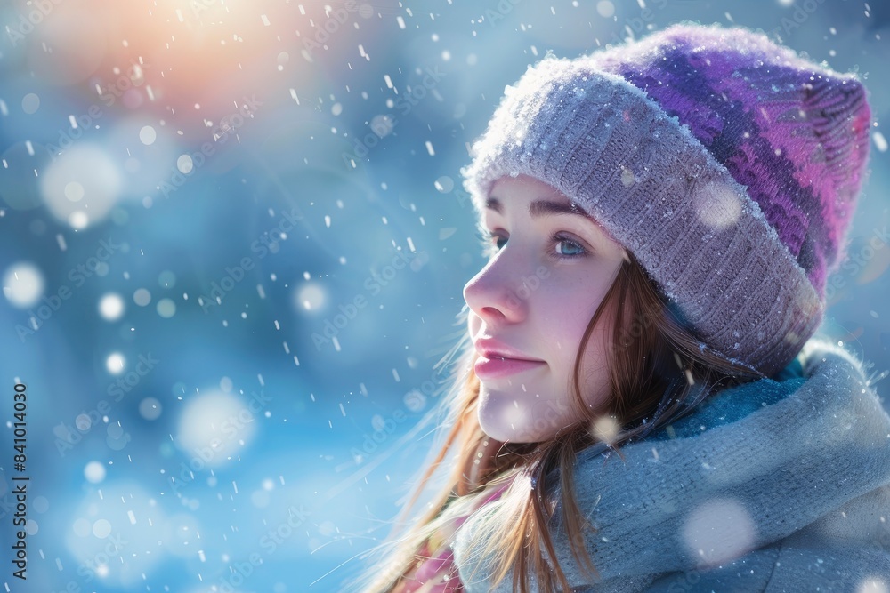 Young healthy girl on winter background - generative ai Young healthy girl on winter background - generative ai