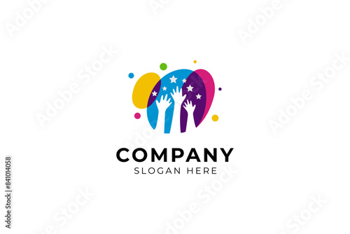 Hands Reaching for Dream Stars in Colorful flat design logo vector style