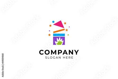 child toy gift box in colorful flat style vector logo design template