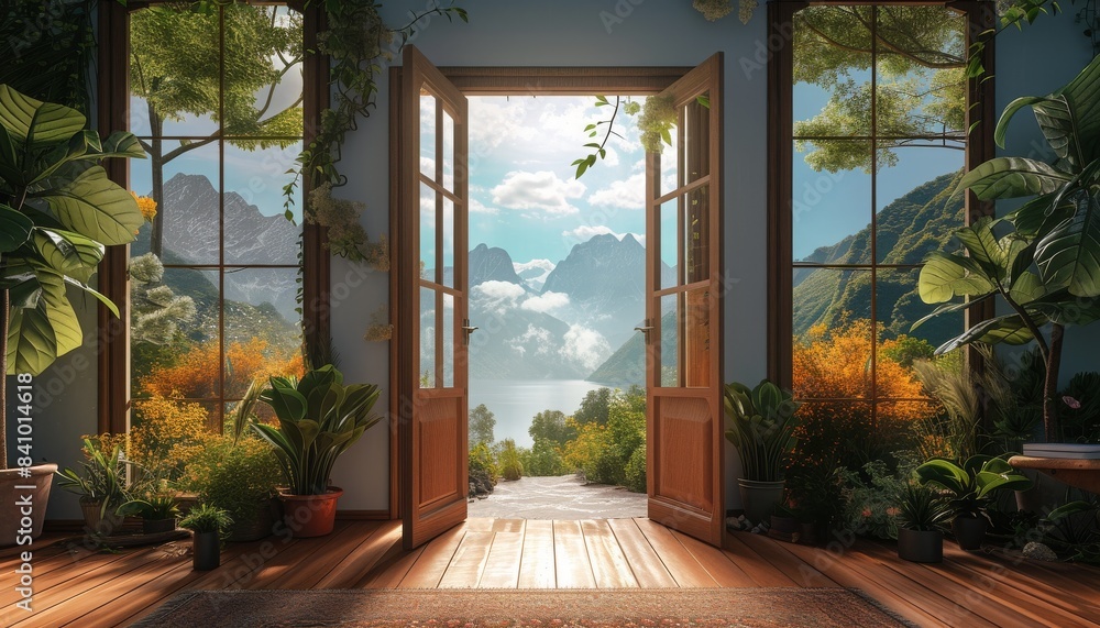 Open door revealing a beautiful view from inside the house 🚪🌄 Invites you to embrace the serenity and natural beauty just beyond, perfect for enhancing your home's ambiance with breathtaking vistas. Open door revealing a beautiful view from inside the house 🚪🌄 Invites you to embrace the serenity and natural beauty just beyond, perfect for enhancing your home's ambiance with breathtaking vistas.