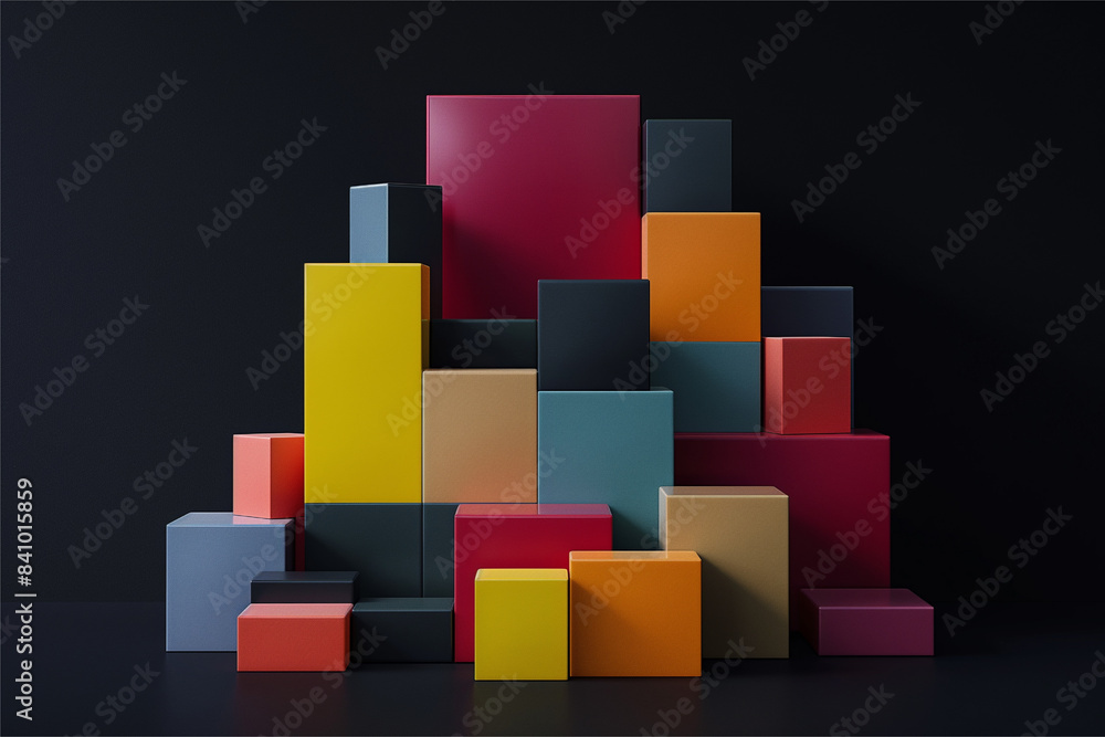 Obraz premium Abstract geometric blocks on black background