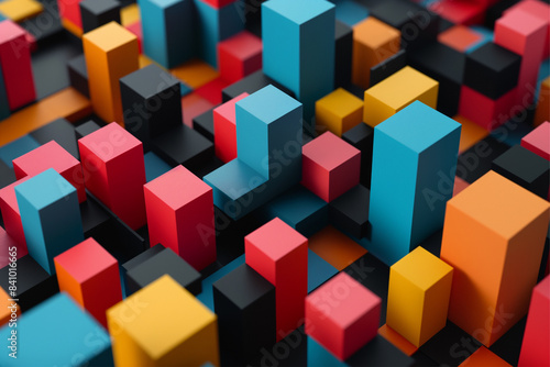 Abstract geometric blocks on black background