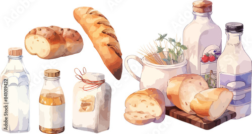 milk and bread clipart vector for graphic resources	