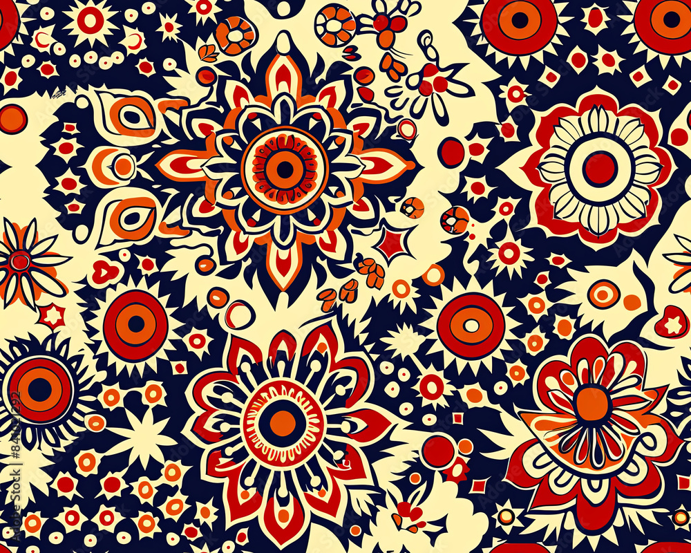 Seamless pattern of flowers and gods on the fabric. Seamless pattern of flowers and gods on the fabric.