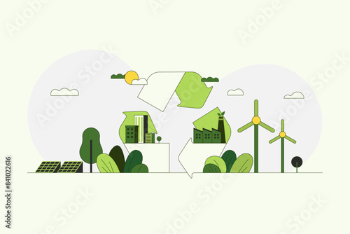 Recycle concept. Sustainable of Green Energy, Ecology and environment development. Flat Vector illustration.