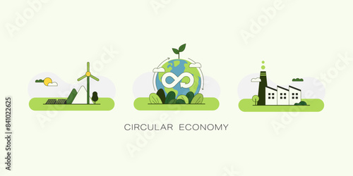 Circular Economy.The concept of future growth business and environment sustainable devellopment. Vector illustration.