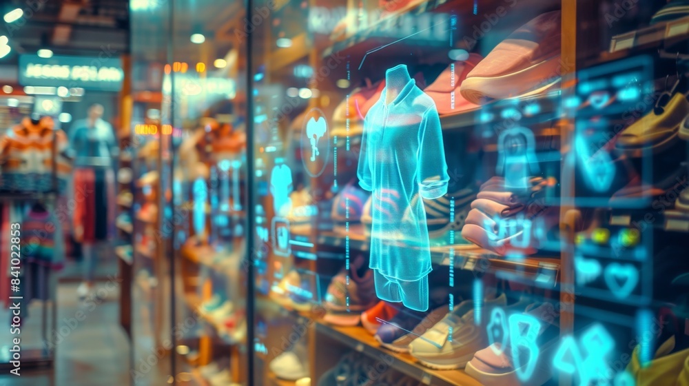 Modern Fashion Store Display with Holographic Interface, Generative AI