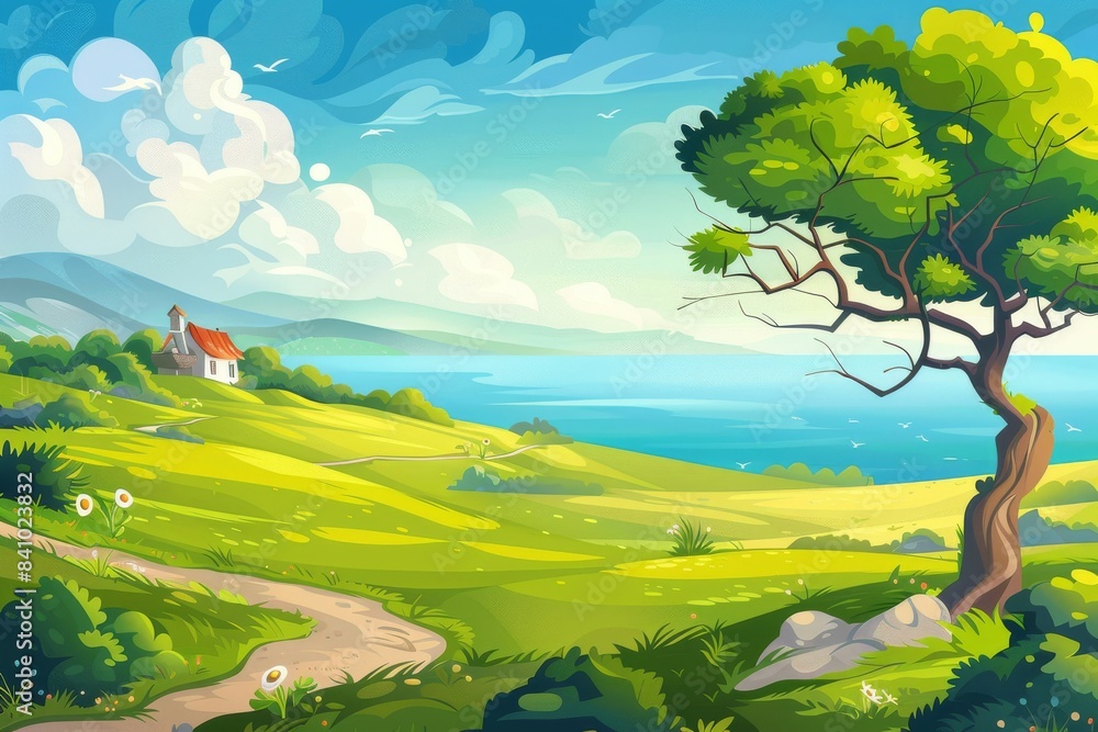 Obraz premium Vibrant cartoon landscapes for awe-inspiring animation sequences