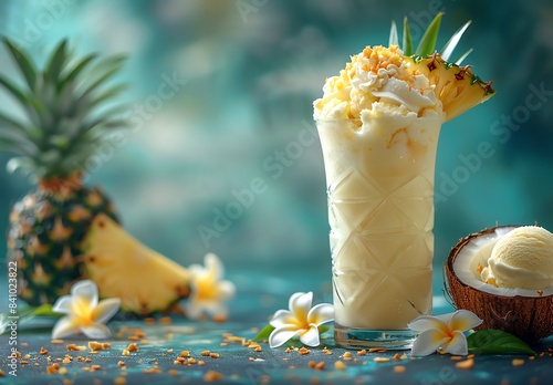 Illustration wallpaper of a sweet, fresh cocktail that soothes the throat, relieves thirst, from the essence of fresh fruit photo