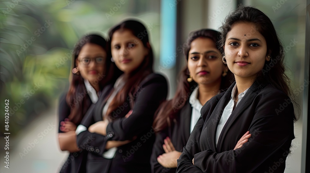 Confident Indian Businesswomen Standing Together in Office Confident Indian Businesswomen Standing Together in Office