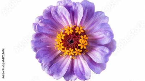 Zinnia violacea Cav flower seen from above on a white background with clipping path