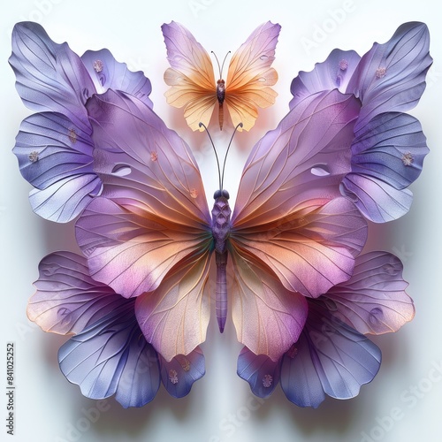 Exquisite craftsmanship: colorful butterfly and flower organic paper sculpture design, an illustration of dreamy romance, perfect for banner, capturing the beauty of nature in intricate detail.