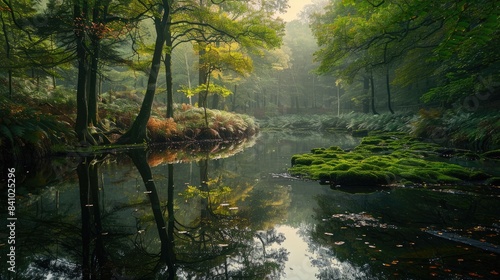 A body of water within the woodland