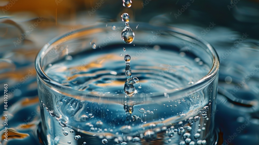 A close-up photo showcasing the intricate details and rainbow hues within a sparkling water droplet clinging to a glass A close-up photo showcasing the intricate details and rainbow hues within a sparkling water droplet clinging to a glass