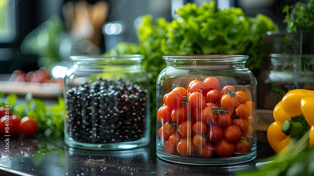 Table With Jars Filled With Various Vegetables Table With Jars Filled With Various Vegetables