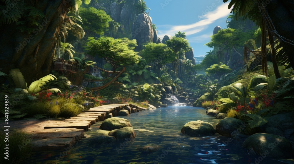 Tropical Rainforest in 3D: Tall Trees and Lush Foliage Tropical Rainforest in 3D: Tall Trees and Lush Foliage
