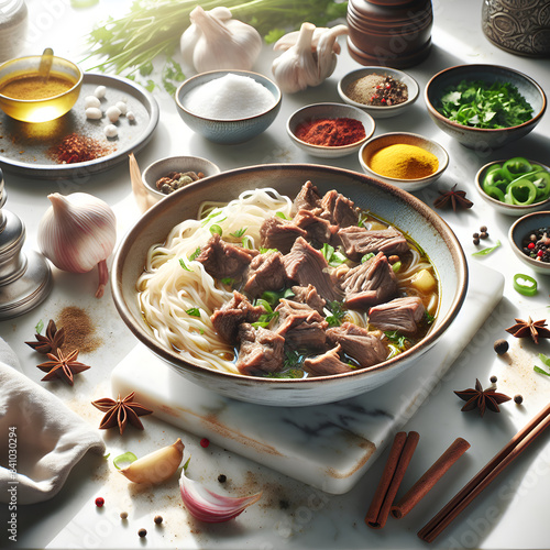 Authentic Guruli Lamb Soup Preparation on Marble Counter photo