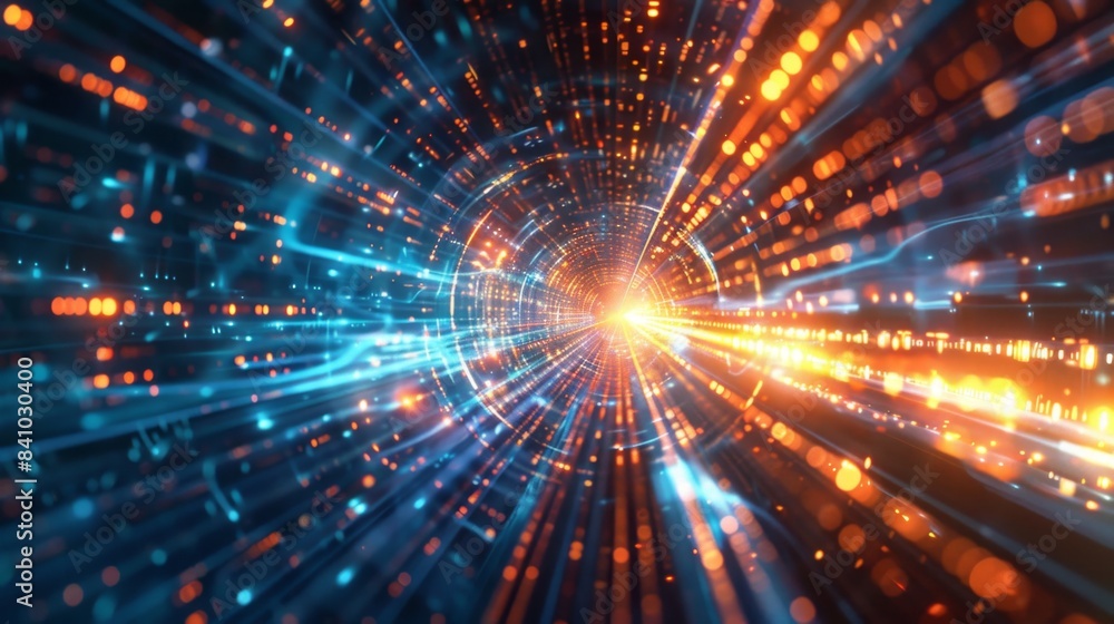 Obraz premium Futuristic Light Tunnel, Generative AI
