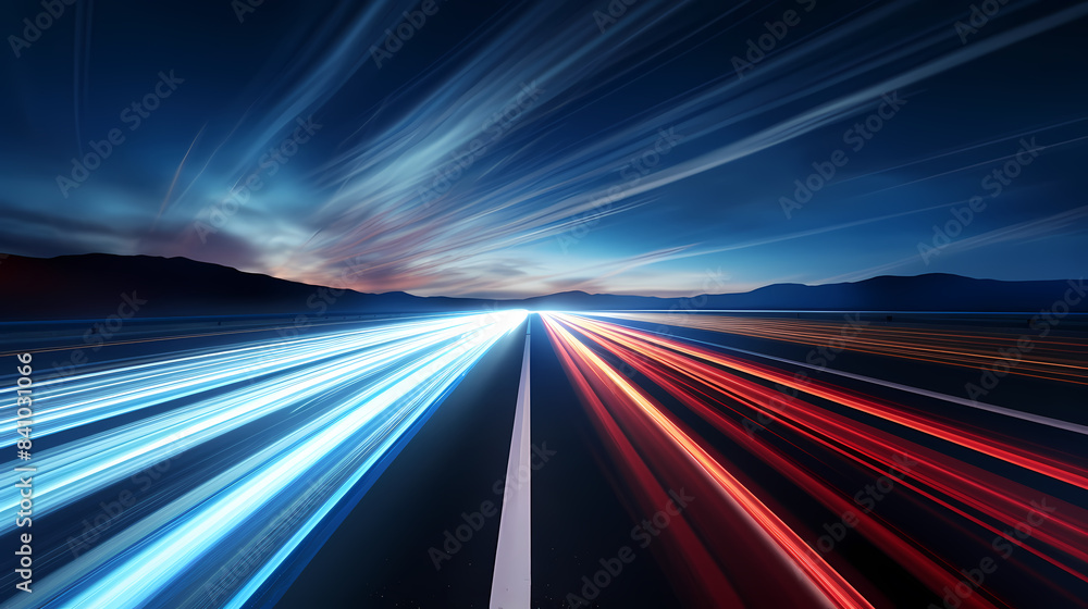 Obraz premium Dynamic light traces represent digital data transmission speed