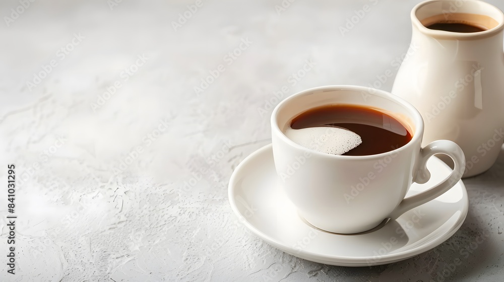 Morning black coffee with sugar in white cup Morning black coffee with sugar in white cup