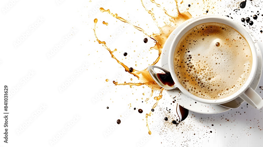 Obraz premium Morning black coffee with sugar in white cup