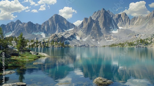 Serenely Blue Lake Surrounded by Grand Mountains Beneath a Clear Sky