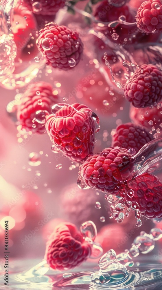 Intimate Essence, Dew-Kissed Flowers Amidst Raspberry Bloom Intimate Essence, Dew-Kissed Flowers Amidst Raspberry Bloom