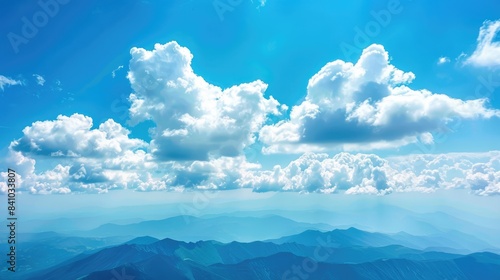 Sky above mountains is blue and cloudy