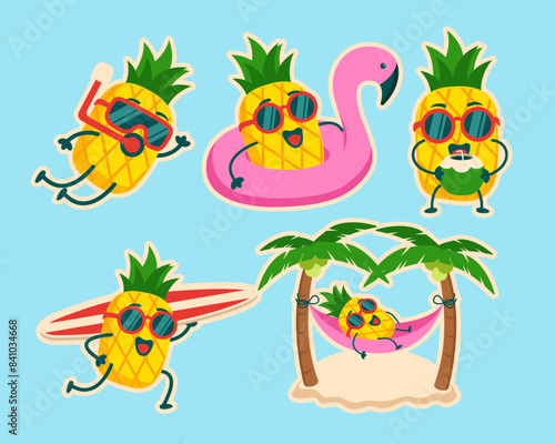 summer activity with pineapple mascot characters