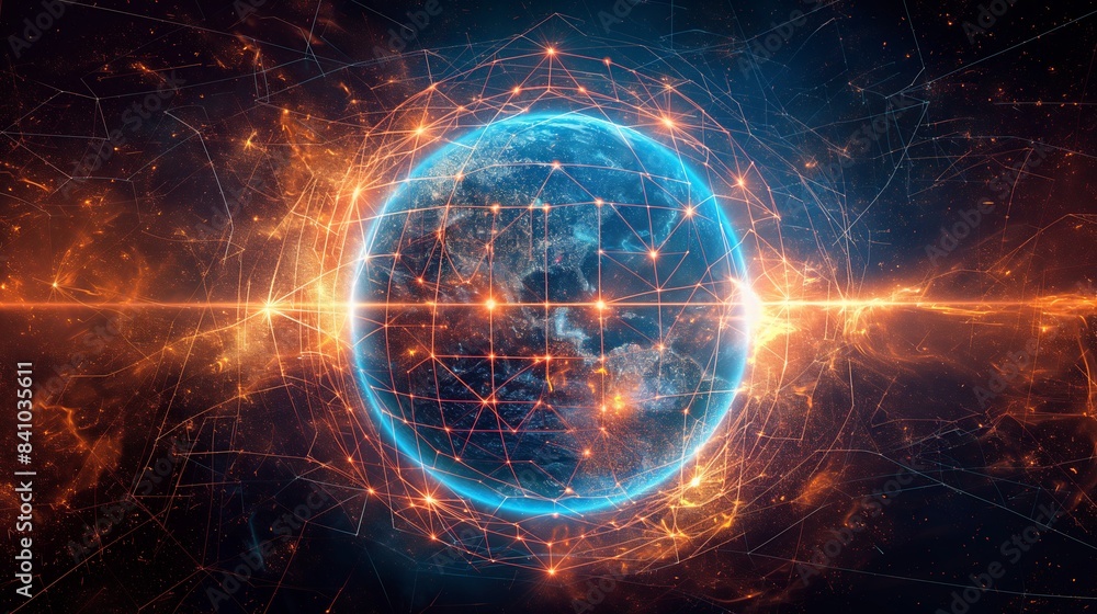 Obraz premium Radiant Teal and Orange Global Digital Connectivity: A Luminous Futuristic Network