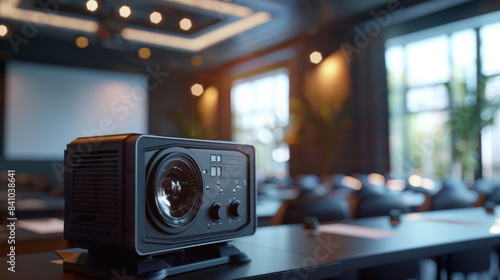 Modern projector in a conference room setting, ideal for presentations, meetings, and business events with professional equipment.