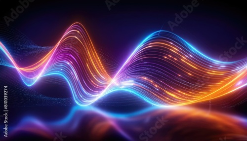 Neon lines background, glowing wavy neon light particles, website banner, colorful neon light background