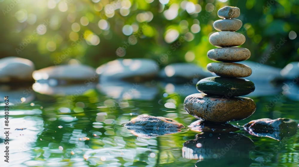 Zen garden with rocks and water for relaxation and meditation. Japanese-inspired garden design with calming water features. Zen garden with rocks and water for relaxation and meditation. Japanese-inspired garden design with calming water features.