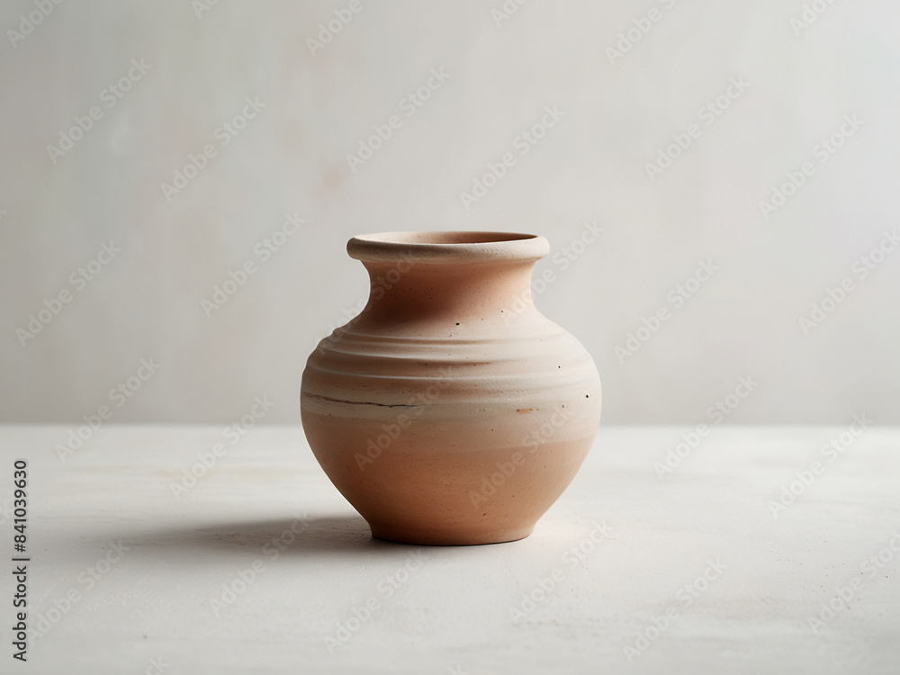 An empty clay pot standing on bright white studio background An empty clay pot standing on bright white studio background