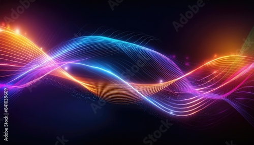 Neon lines background, glowing wavy neon light particles, website banner, colorful neon light background