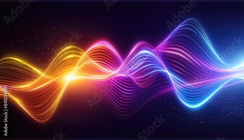 Neon lines background, glowing wavy neon light particles, website banner, colorful neon light background
