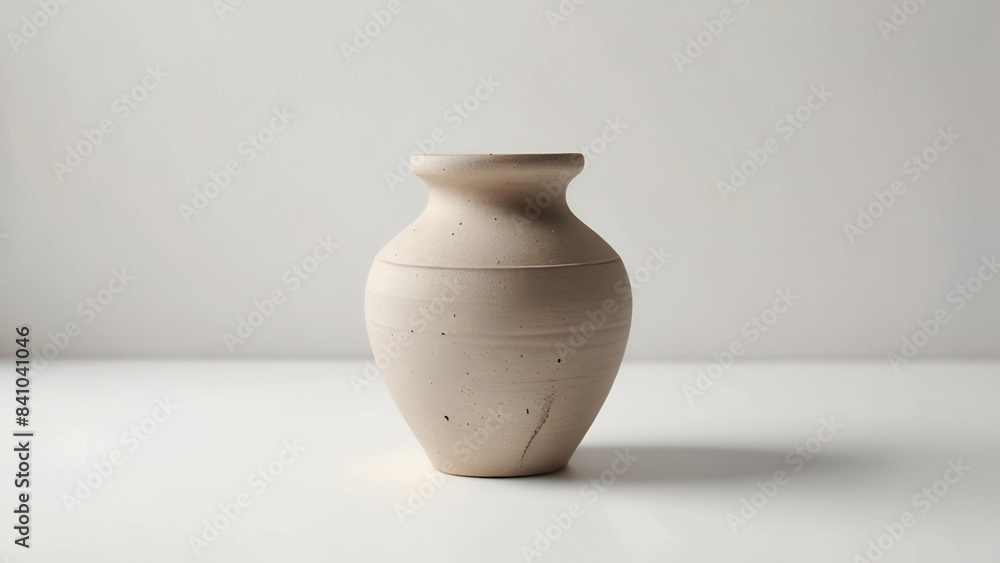 An empty clay pot standing on bright white studio background An empty clay pot standing on bright white studio background