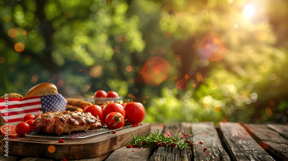Patriotic Barbeque Feast: A Blurred Scene of Delicious Red White and Blue Grilled Food Patriotic Barbeque Feast: A Blurred Scene of Delicious Red White and Blue Grilled Food