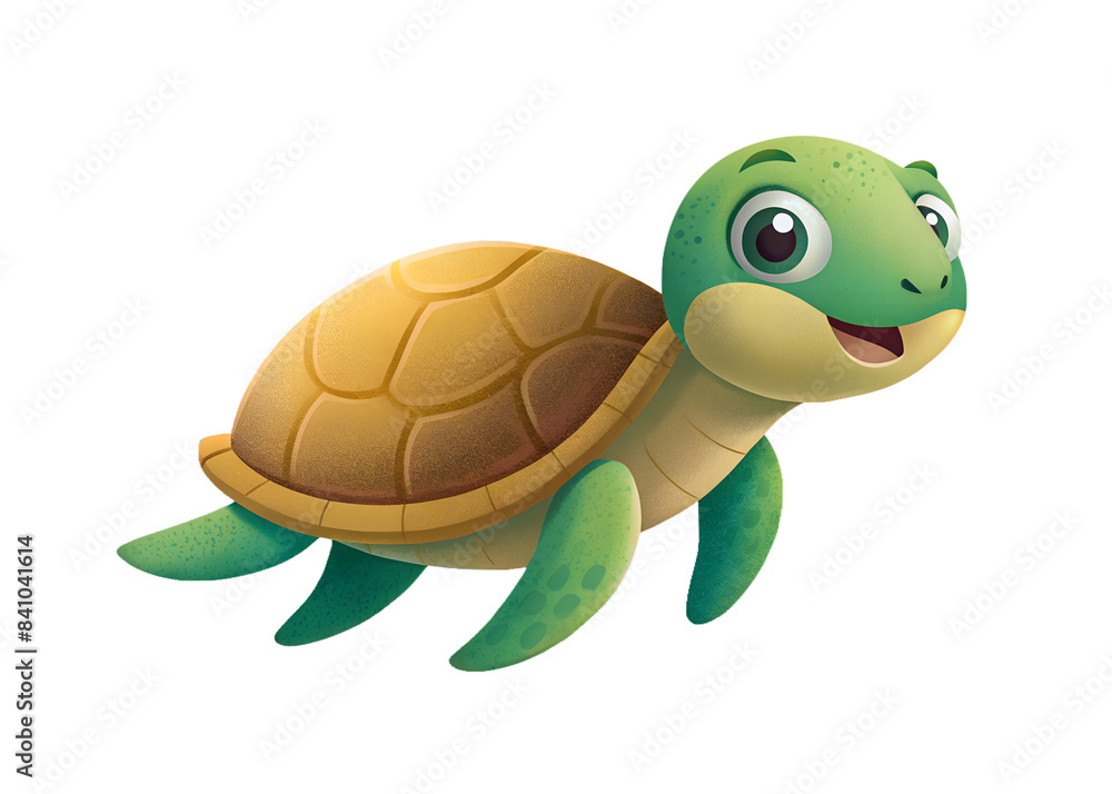 Obraz premium Cartoon style illustration of cute The turtle is swimming. isolated on transparent background