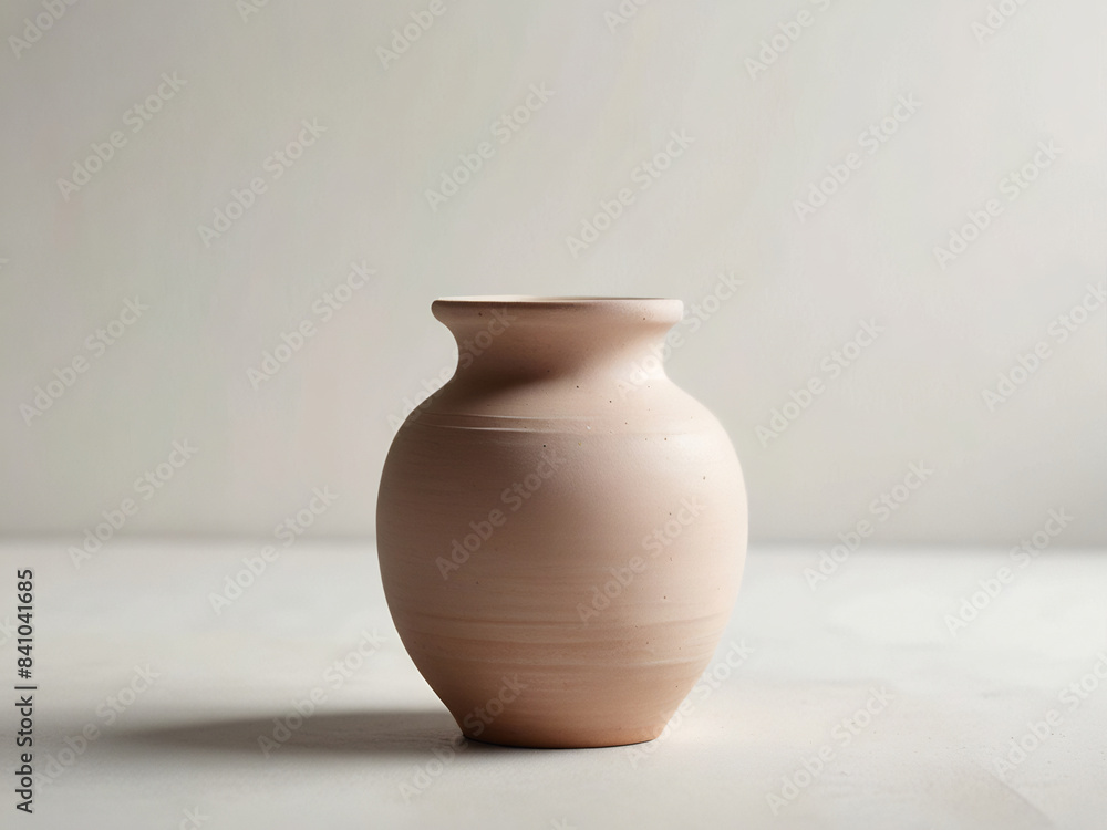 An empty clay pot standing on bright white studio background An empty clay pot standing on bright white studio background