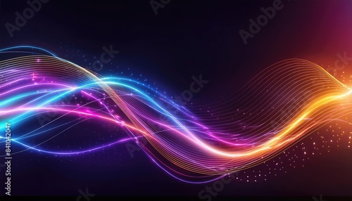 Neon lines background, glowing wavy neon light particles, website banner, colorful neon light background