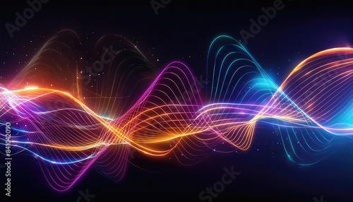Neon lines background, glowing wavy neon light particles, website banner, colorful neon light background
