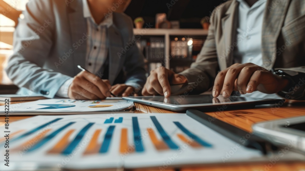 Image of two young businessmen using touchpad at a meeting AI generated Image of two young businessmen using touchpad at a meeting AI generated