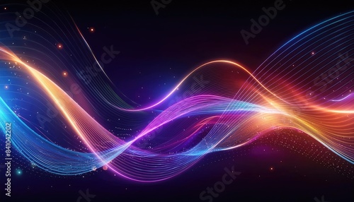 Neon lines background, glowing wavy neon light particles, website banner, colorful neon light background