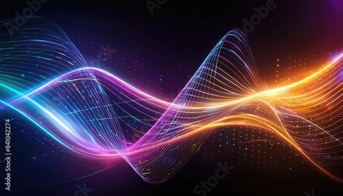 Neon lines background, glowing wavy neon light particles, website banner, colorful neon light background