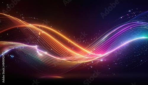 Neon lines background, glowing wavy neon light particles, website banner, colorful neon light background