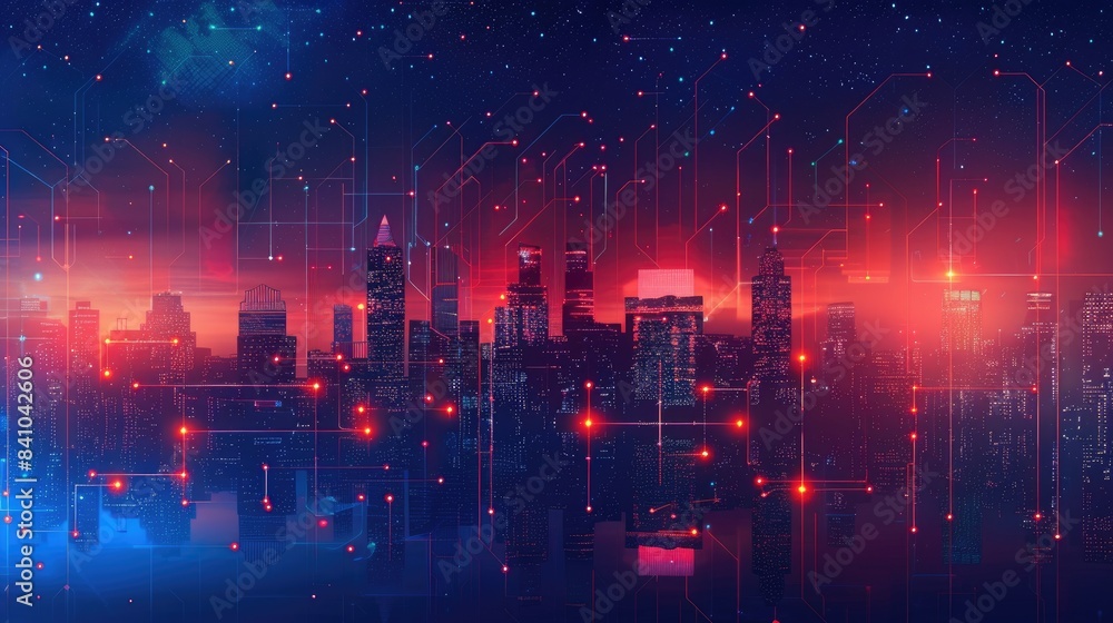 Smart city dot point connect with gradient line, connection technology metaverse concept. AI generated Smart city dot point connect with gradient line, connection technology metaverse concept. AI generated