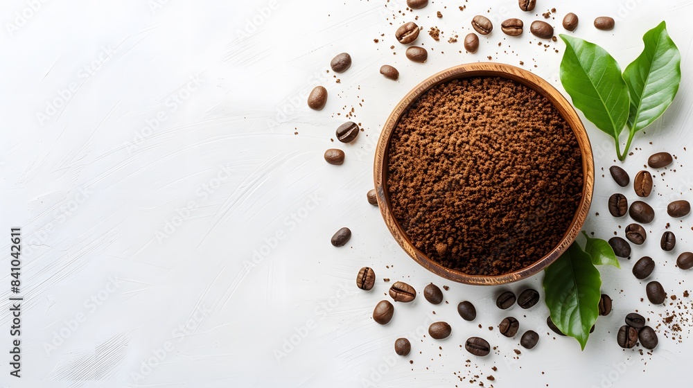 Bowl of ground coffee and beans isolated on white background Bowl of ground coffee and beans isolated on white background