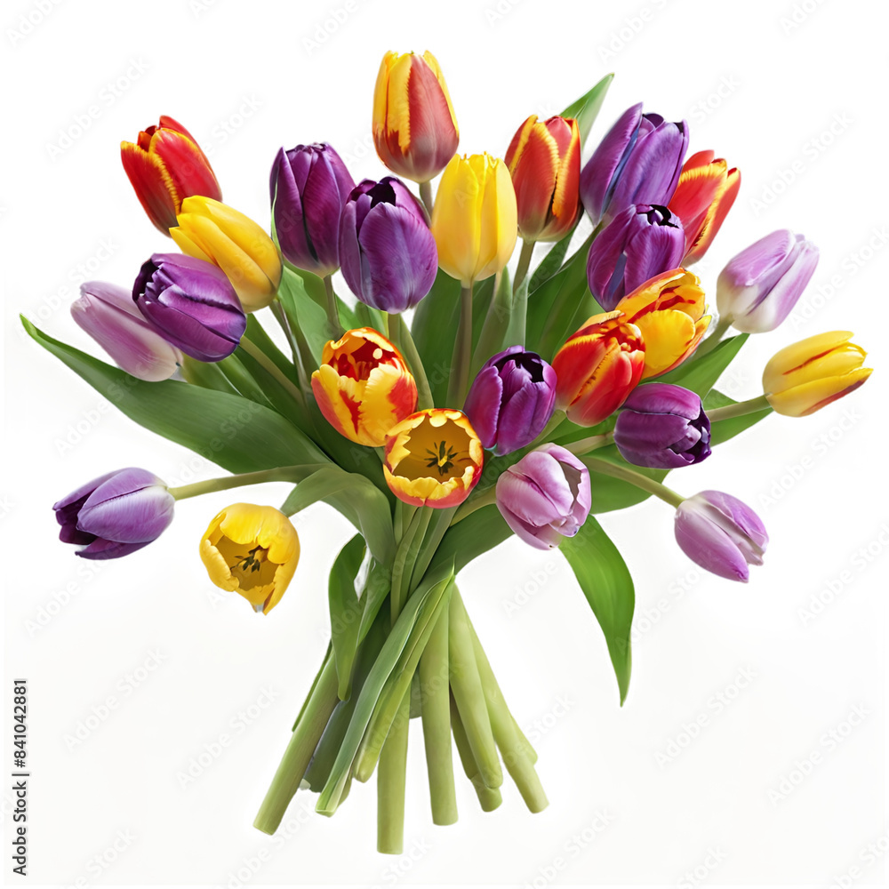 Obraz premium beautiful tulip Flower bouquet , isolated on transparent background. Generative AI